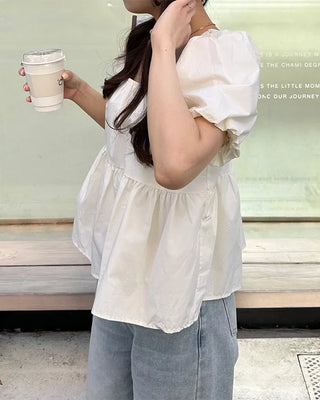 Square neck shirred blouse
