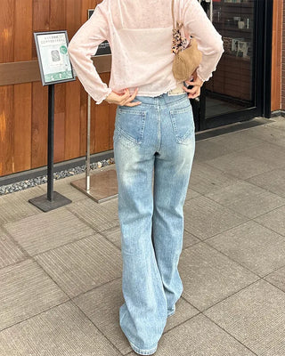 Lace-up bootcut denim pants