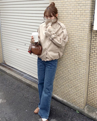 High-neck double-breasted half coat