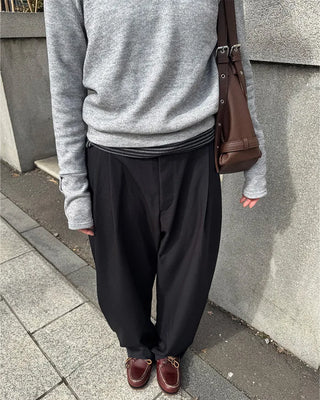 (Unisex) Two-pleat wide-leg slacks