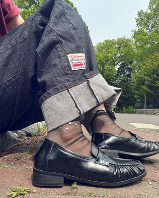 Rolled-up wide-leg denim
