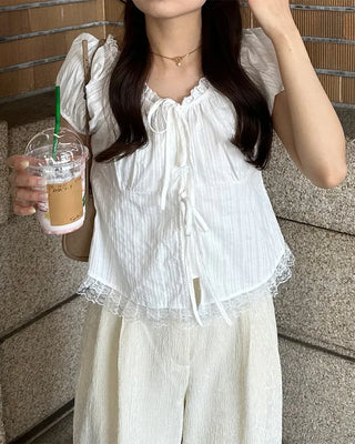Lace Ribbon Half Blouse