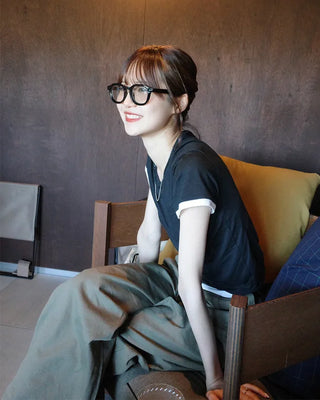 Two-pleat cotton wide-leg pants