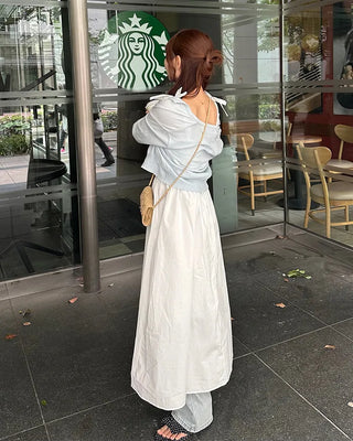 Ribbon flared long skirt