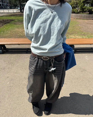 (UNISEX) Double Washed Balloon Denim Pants