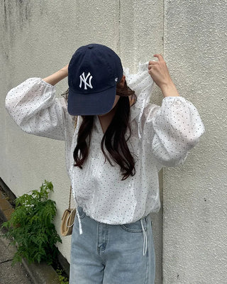 Polka Dot See-Through Frill Zip Hoodie