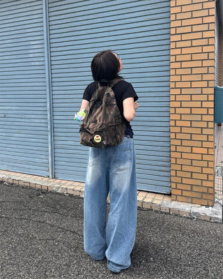 Washed balloon denim pants