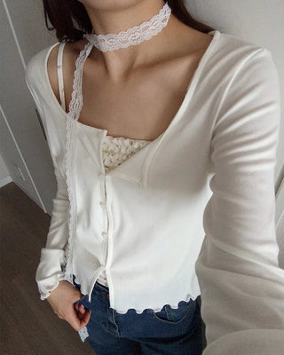 Flower lace camisole & cardigan set