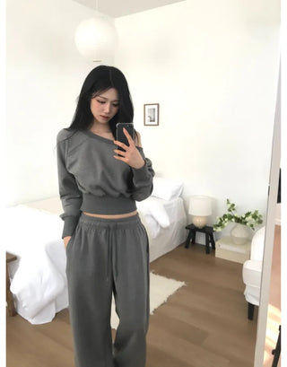 (4 colors) 2-way one-shoulder sweatshirt