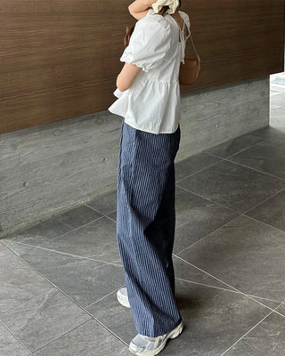 Striped pants with string waistband
