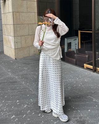 Polka Dot Satin Long Skirt