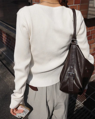 Round neck ribbed knit cardigan