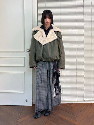 [NeverSeez] Pleated Plaid Skirt with Removable Waist Detail