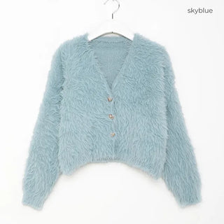 Cropped Shaggy Knit Cardigan
