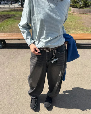 (UNISEX) Double Washed Balloon Denim Pants