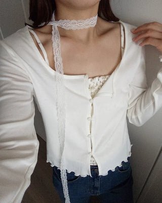 Flower lace camisole & cardigan set
