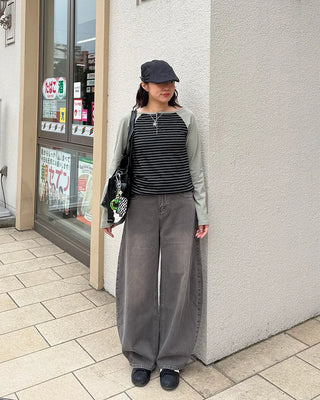 Curved silhouette washed pants