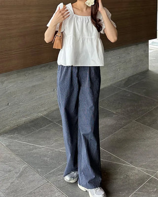 Striped pants with string waistband