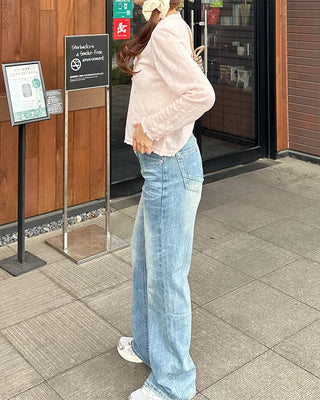 Lace-up bootcut denim pants