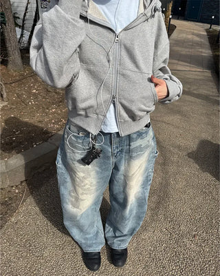 Cropped double-zip hoodie