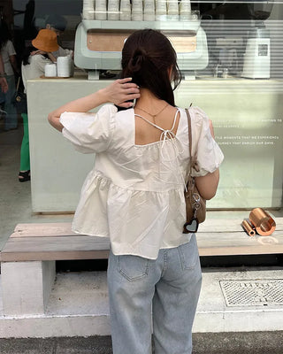 Square neck shirred blouse