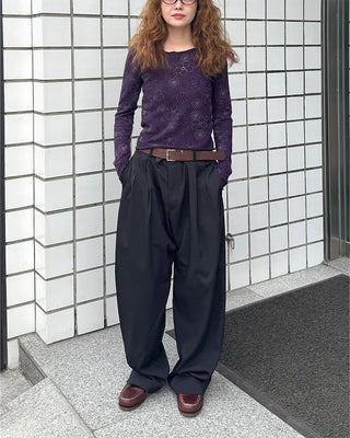 (Unisex) Two-pleat wide-leg slacks