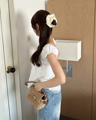 Polka Dot Ribbon Half Blouse