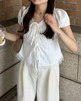 Lace Ribbon Half Blouse