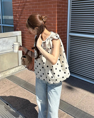 Halter neck polka dot blouse