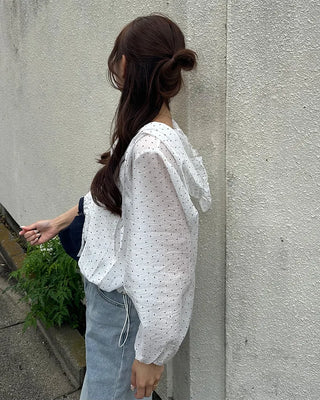 Polka Dot See-Through Frill Zip Hoodie