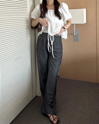 Layered pinstripe slacks