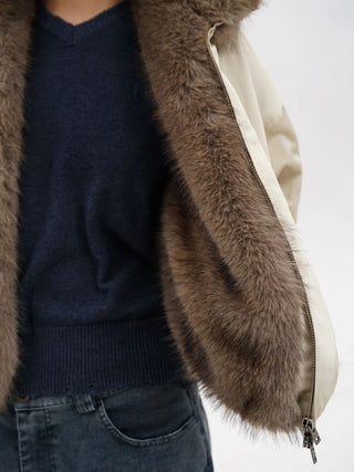 [MASONPRINCE] Fur Collar Oversized Bomber Jacket