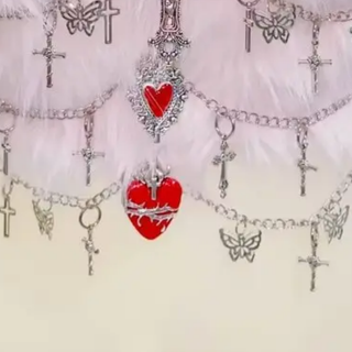 Fluffy metal chain cross applique tube top