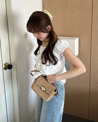 Polka Dot Ribbon Half Blouse