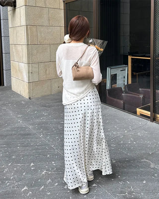 Polka Dot Satin Long Skirt
