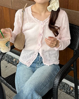 See-through perforated cardigan