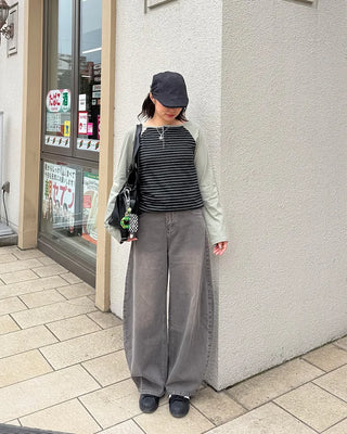 Curved silhouette washed pants