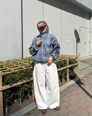 (Unisex) Check Hooded Wind Jacket
