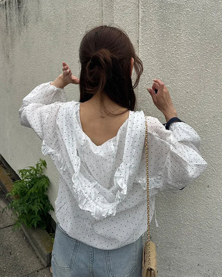 Polka Dot See-Through Frill Zip Hoodie