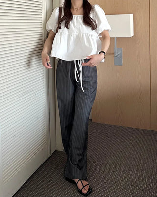 Layered pinstripe slacks