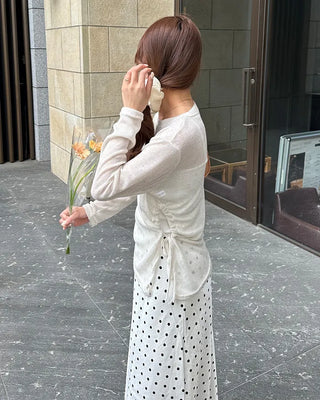 Side-gathered sheer T-shirt