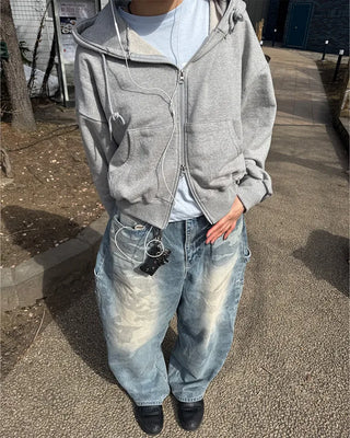 Cropped double-zip hoodie