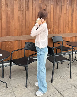 Lace-up bootcut denim pants