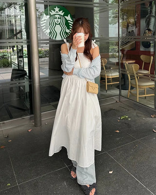 Ribbon flared long skirt