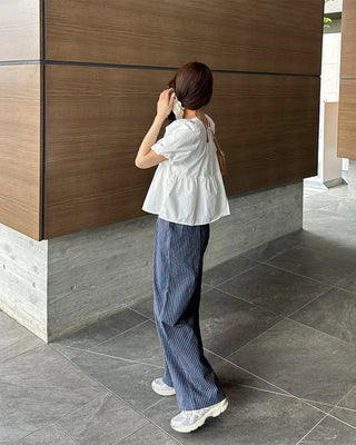 Striped pants with string waistband