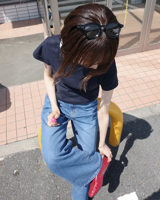 Boat neck crop short-sleeve t-shirt