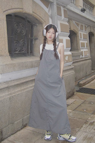 Korean A-line Long Skirt Suspender Dress