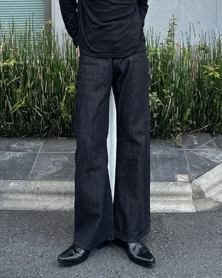 Button-fly wide-leg denim pants