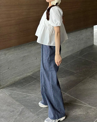 Striped pants with string waistband