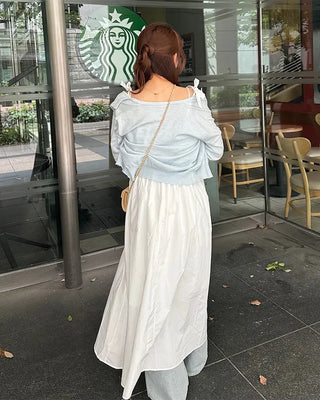 Ribbon flared long skirt
